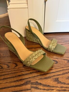 CASTANER green wedge espadrille square toe